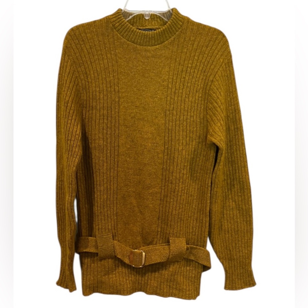 Puritan mustard yellow color belted 100% Shetland wool sweater size medium